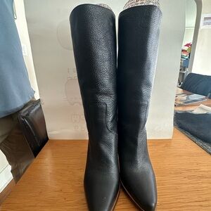 Chloe Black Heeled Boots with Knee-High Design and Rounded Toe